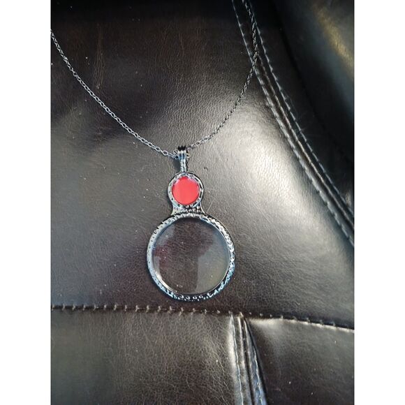 Magnifying Glass On Long Chain Red Enamel Circle - Picture 7 of 8